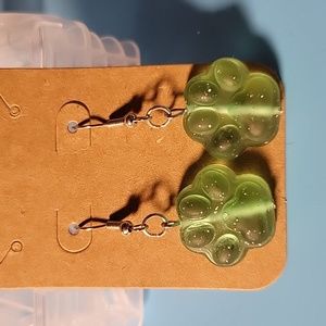 Matte Glittery Light Green Handmade Pawprint Earrings